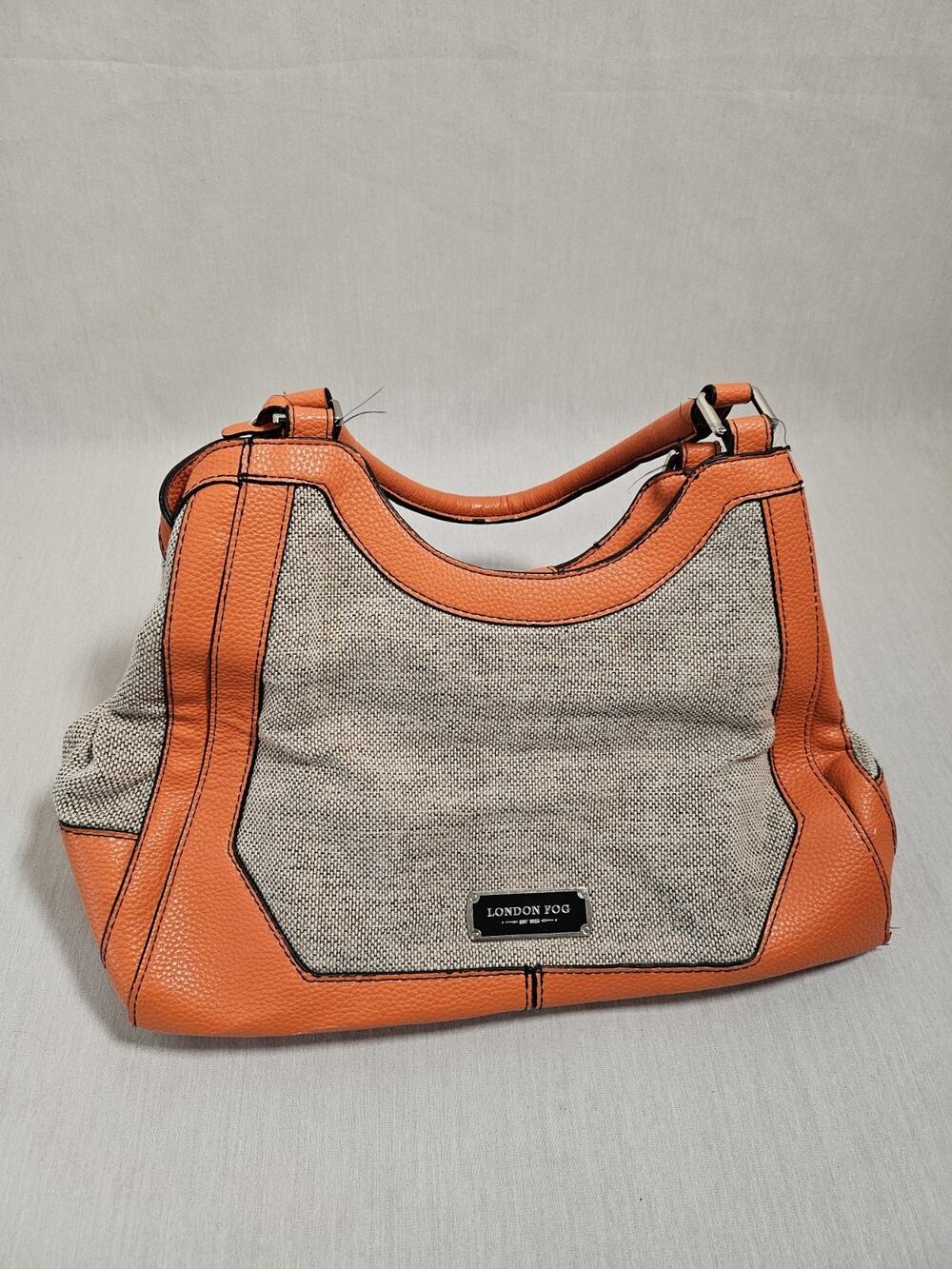 London Fog Orange Grey Pebble Handbag - Silver Tone Hardware *Small Bottom Dmg*